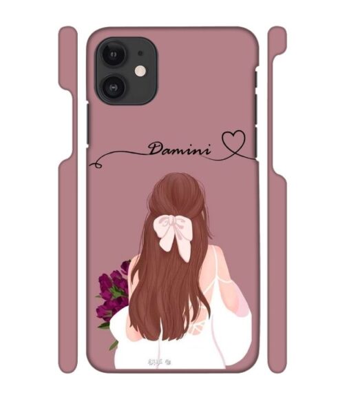 Sweet girl with back pose Customize Text iPhone 11 Mobile Cover