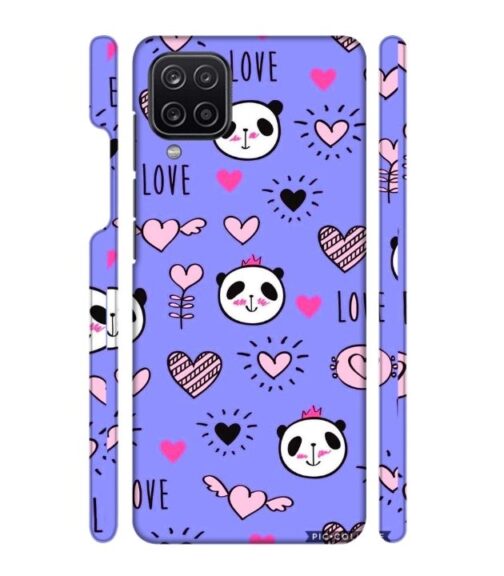 Love text with panda emoji Samsung Galaxy A12 Mobile Cover