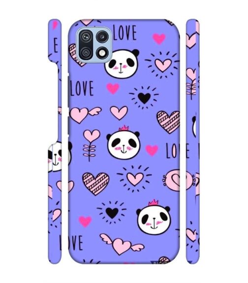 Love text with panda emoji Samsung Galaxy F42 (5G) Mobile Cover