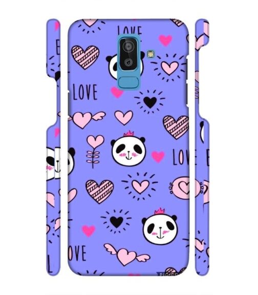 Love text with panda emoji Samsung Galaxy J8 Mobile Cover