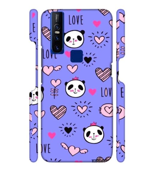 Love text with panda emoji Vivo V15 Mobile Cover