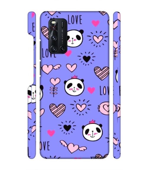 Love text with panda emoji Vivo V19 Mobile Cover