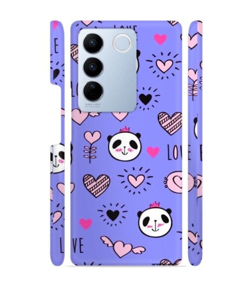 Love text with panda emoji Vivo V27 5G Mobile Cover