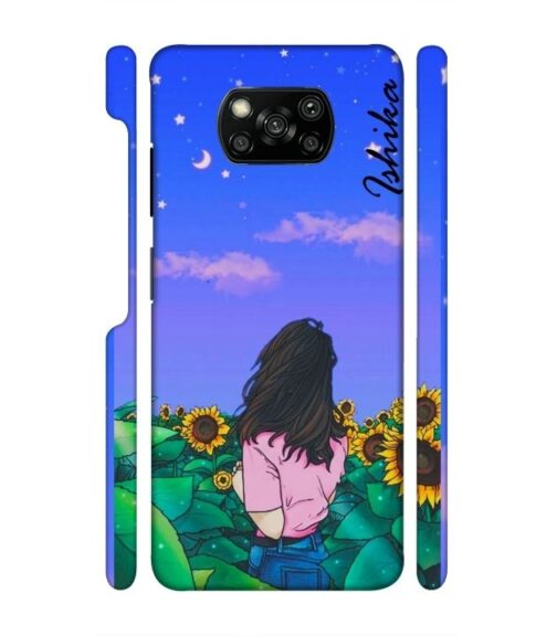 Girl in flower farm with Customize text Poco X3 Mobile Cover