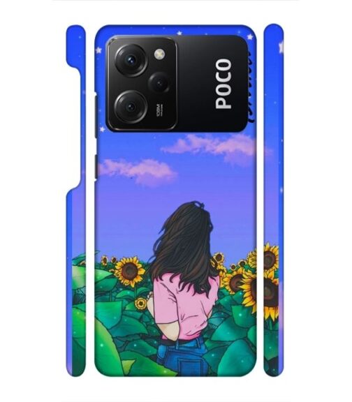 Girl in flower farm with Customize text Poco X5 Pro (5G) Mobile Cover