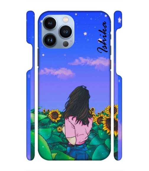 Girl in flower farm with Customize text iPhone 13 Pro Max Mobile Cover