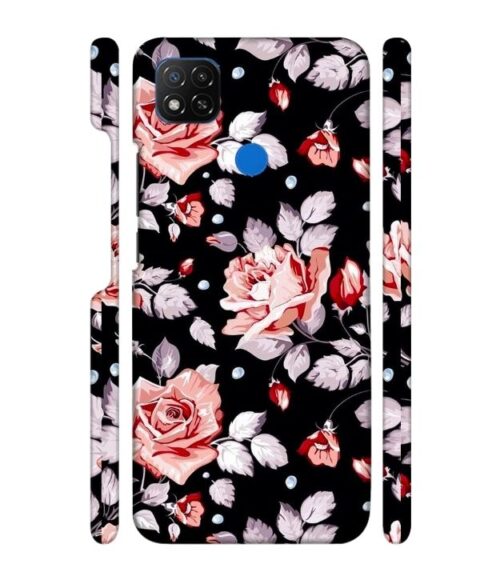 Floral design with black background POCO C31 Mobile Cover
