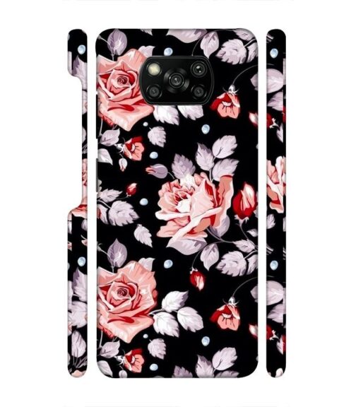 Floral design with black background Poco X3 Mobile Cover