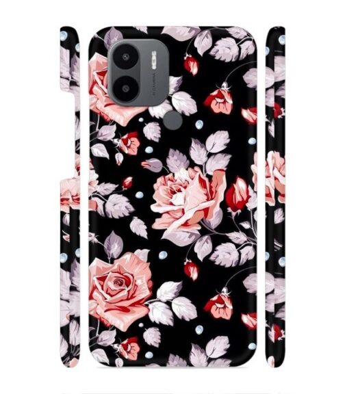 Floral design with black background Poco C50 Mobile Cover
