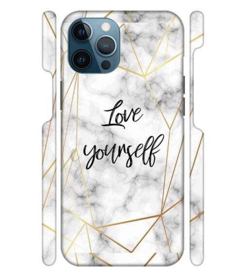 Blacky smoke with gold pattern with text love yourself iPhone 12 Pro Mobile Cover