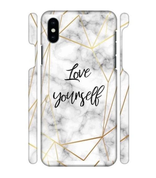 Blacky smoke with gold pattern with text love yourself iPhone X Mobile Cover