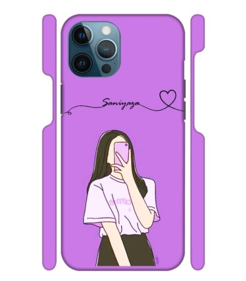 Girl gives mirror selfie pose with Customize Text iPhone 12 Pro Mobile Cover