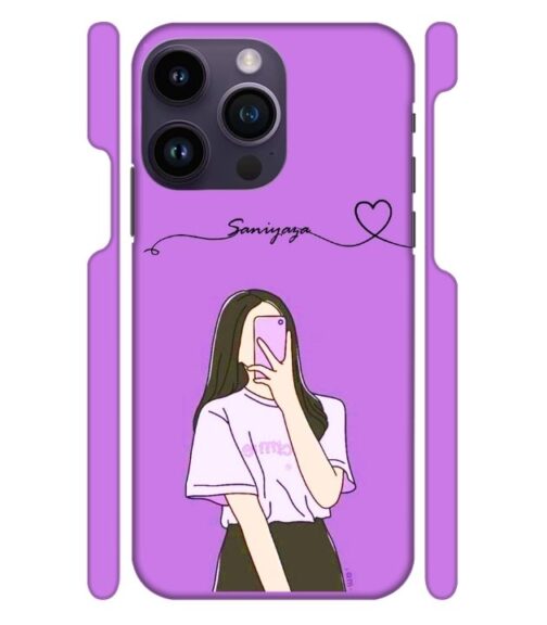 Girl gives mirror selfie pose with Customize Text iPhone 14 Pro Max Mobile Cover