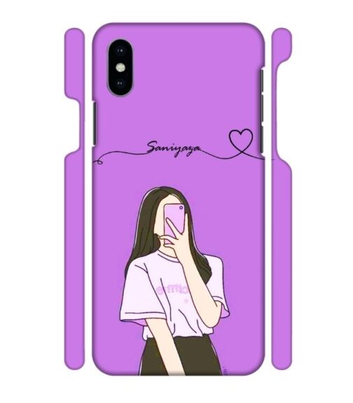 Girl gives mirror selfie pose with Customize Text iPhone XS Mobile Cover