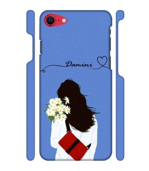 Sweet girl with back pose with flower Customize Text iPhone SE 2020 Mobile Cover