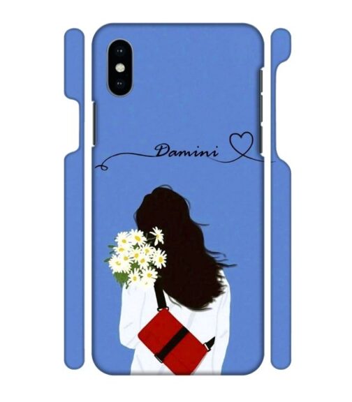 Sweet girl with back pose with flower Customize Text iPhone XS Mobile Cover