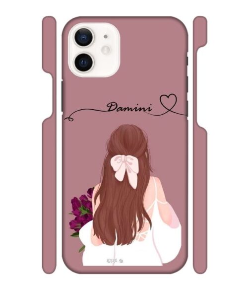 Sweet girl with back pose Customize Text iPhone 12 Mobile Cover