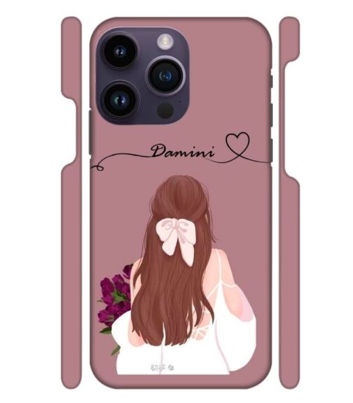 Sweet girl with back pose Customize Text iPhone 14 Pro Max Mobile Cover