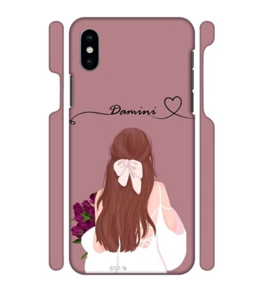 Sweet girl with back pose Customize Text iPhone XS Mobile Cover