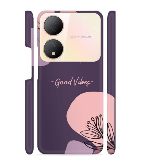Good vibes text with foral design Vivo Y100 (5G) Mobile Cover