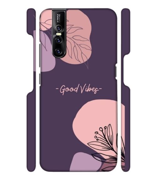 Good vibes text with foral design Vivo V15 Pro Mobile Cover