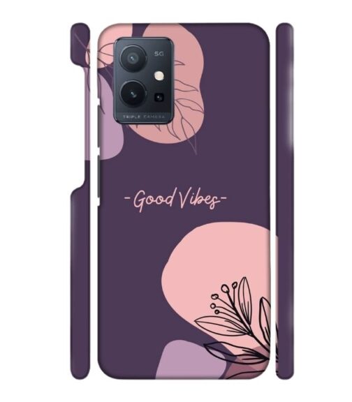 Good vibes text with foral design Vivo T1 (5) Mobile Cover