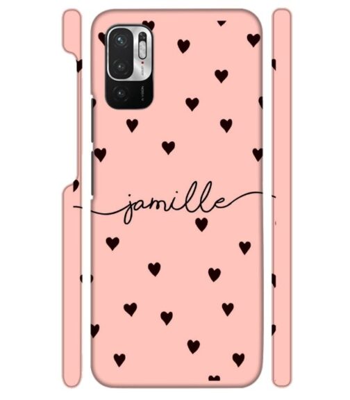 Heart pattern Customize text Redmi Note 10 T 5G Mobile Cover