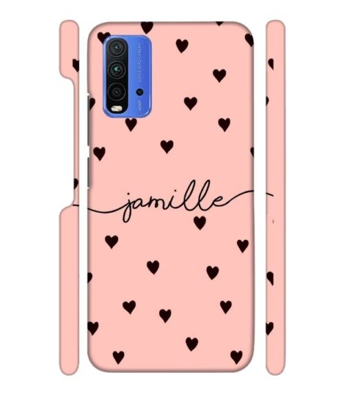 Heart pattern Customize text Redmi 9 Power Mobile Cover