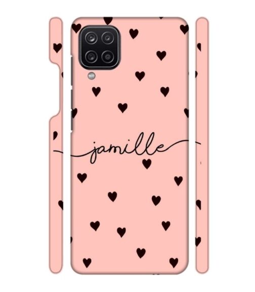 Heart pattern Customize text Samsung Galaxy A12 Mobile Cover