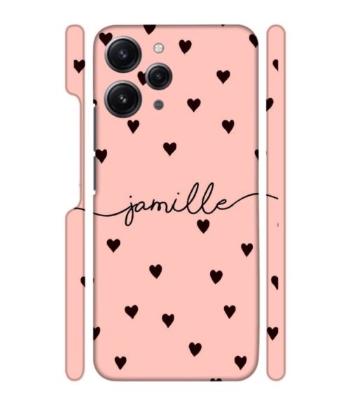 Heart pattern Customize text Redmi 12 (5G) Mobile Cover