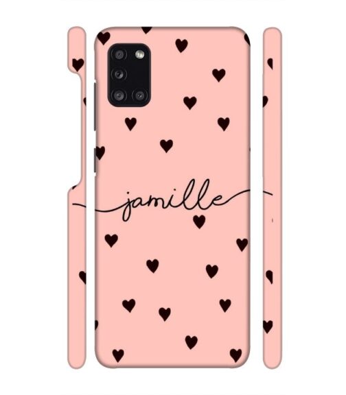 Heart pattern Customize text Samsung Galaxy A31 Mobile Cover