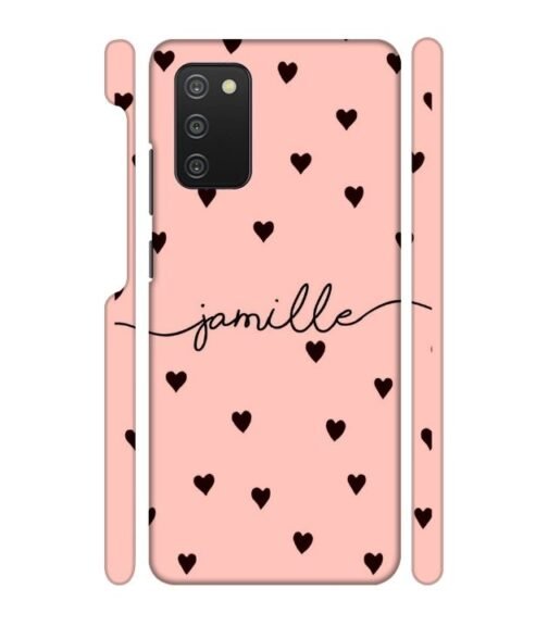 Heart pattern Customize text Samsung Galaxy F02 S Mobile Cover