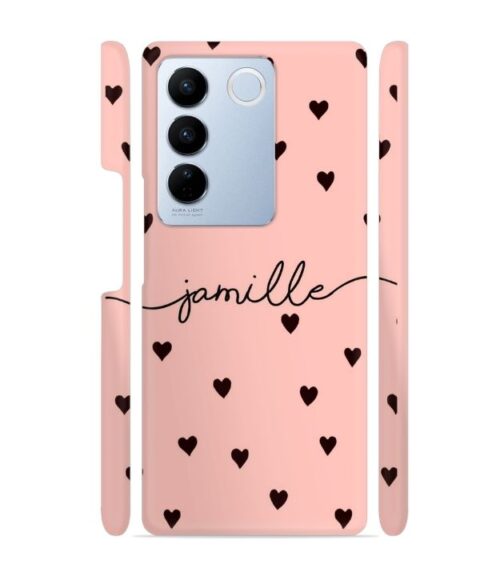 Heart pattern Customize text Vivo V27 5G Mobile Cover