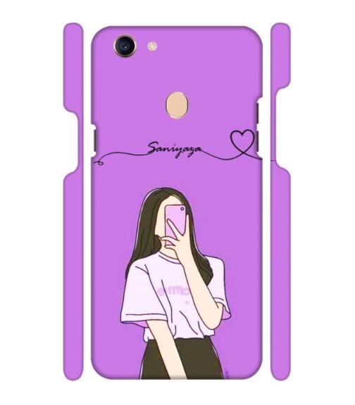 Girl gives mirror selfie pose with Customize Text Oppo F7 Mobile Cover