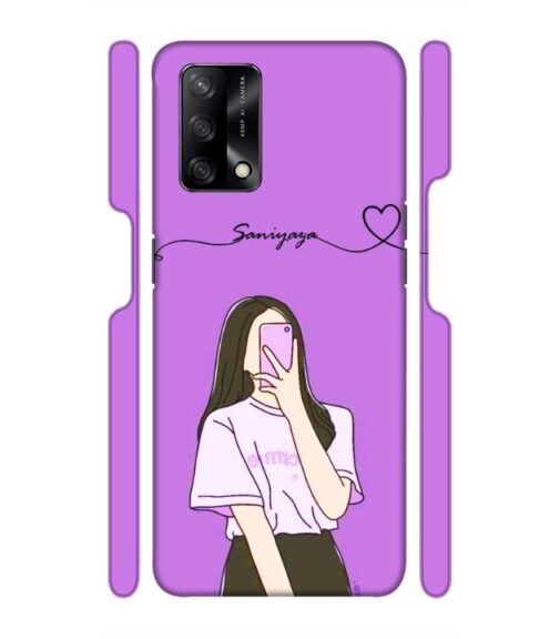 Girl gives mirror selfie pose with Customize Text Oppo F19 S Mobile Cover