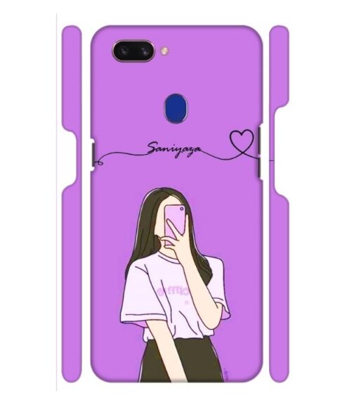 Girl gives mirror selfie pose with Customize Text Oppo F9 Pro Mobile Cover
