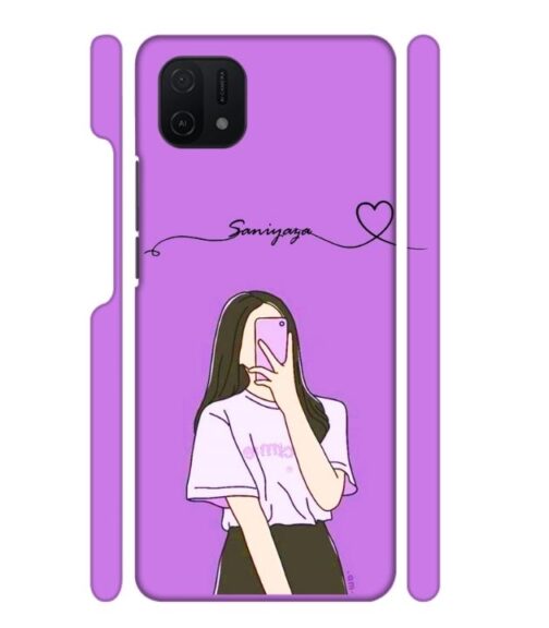 Girl gives mirror selfie pose with Customize Text Oppo A16 E Mobile Cover