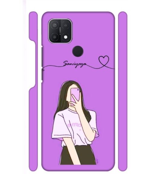 Girl gives mirror selfie pose with Customize Text Oppo A15 S Mobile Cover