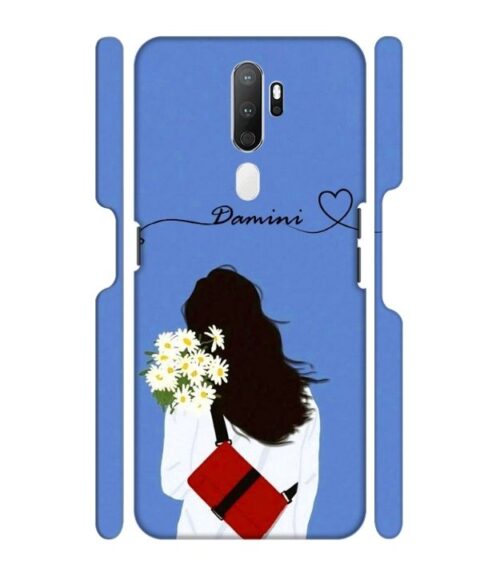 Sweet girl with back pose with flower Customize Text Oppo A9 (2020) Mobile Cover