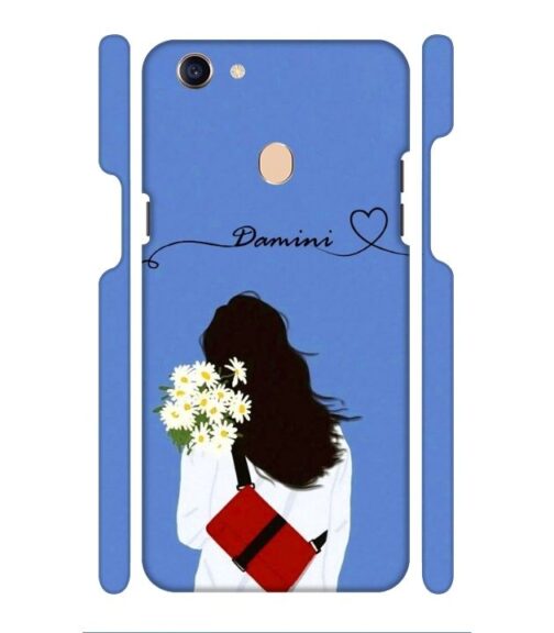 Sweet girl with back pose with flower Customize Text Oppo F7 Mobile Cover