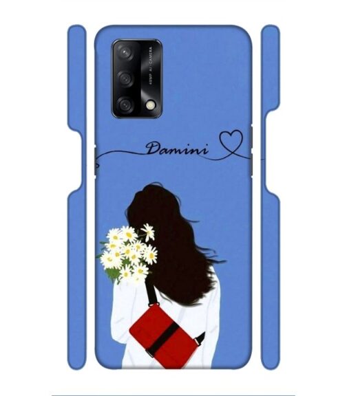 Sweet girl with back pose with flower Customize Text Oppo F19 S Mobile Cover
