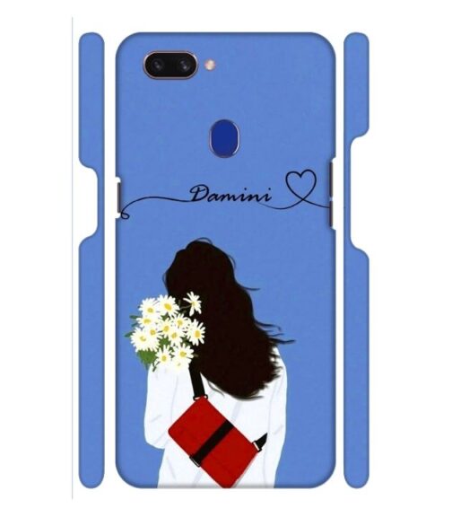 Sweet girl with back pose with flower Customize Text Oppo F9 Pro Mobile Cover
