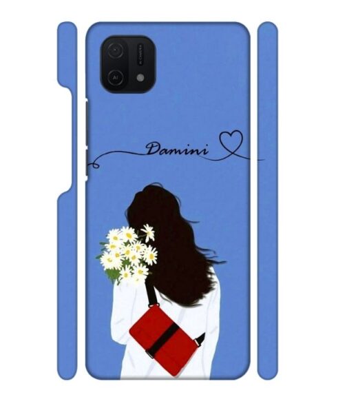 Sweet girl with back pose with flower Customize Text Oppo A16 E Mobile Cover