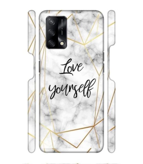 Blacky smoke with gold pattern with text love yourself Oppo F19 S Mobile Cover