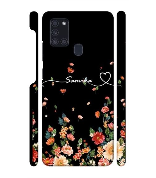 Floral design with Customize text Samsung Galaxy A21 S Mobile Cover