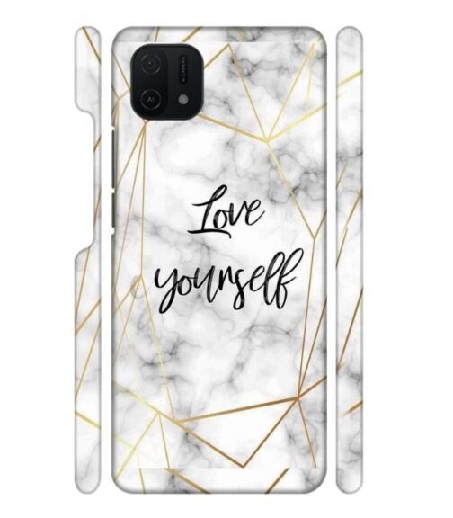 Blacky smoke with gold pattern with text love yourself Oppo A16 E Mobile Cover