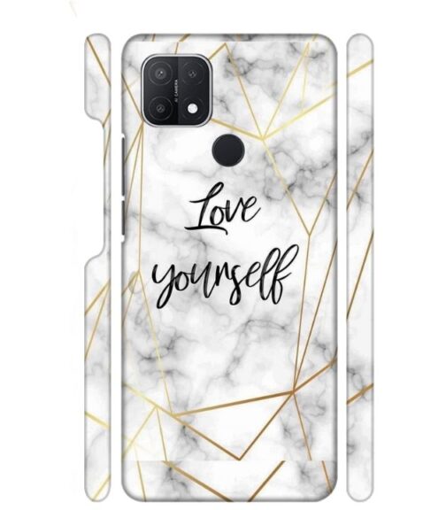 Blacky smoke with gold pattern with text love yourself Oppo A15 S Mobile Cover