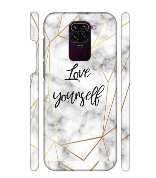 Blacky smoke with gold pattern with text love yourself Redmi Note 9 Mobile Cover
