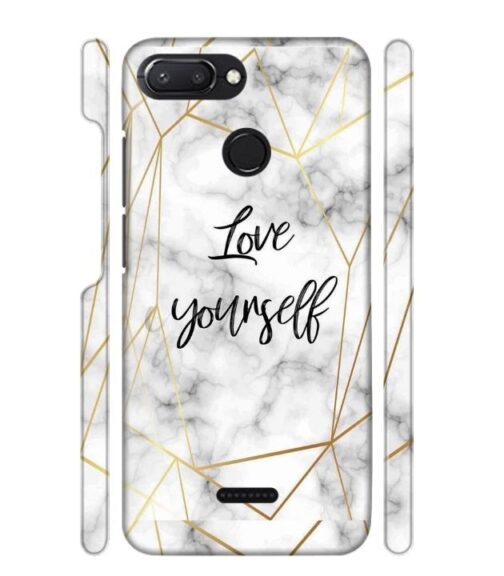 Blacky smoke with gold pattern with text love yourself Redmi 6 Mobile Cover