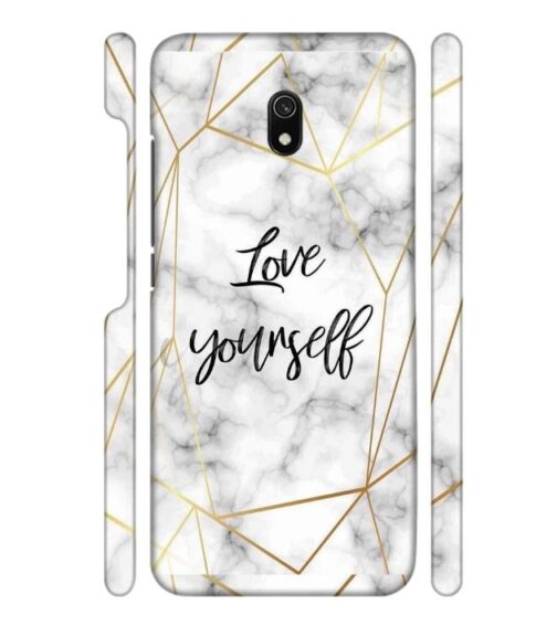 Blacky smoke with gold pattern with text love yourself Redmi 8 A Mobile Cover